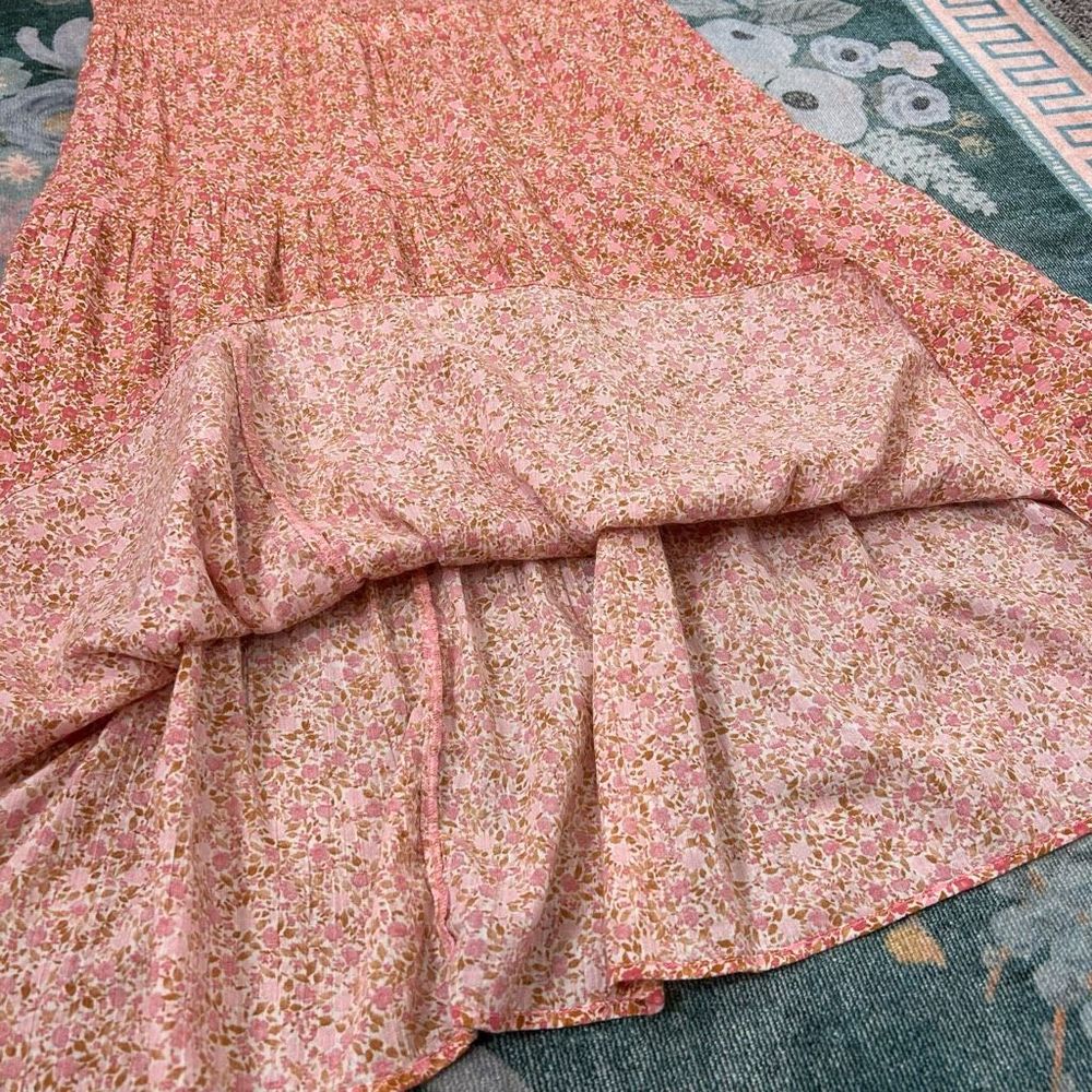 Wonderly Maxi Dress Women's XL Pink Red Cotton Floral Midi Smocked Tie Back Boho - Picture 8 of 13